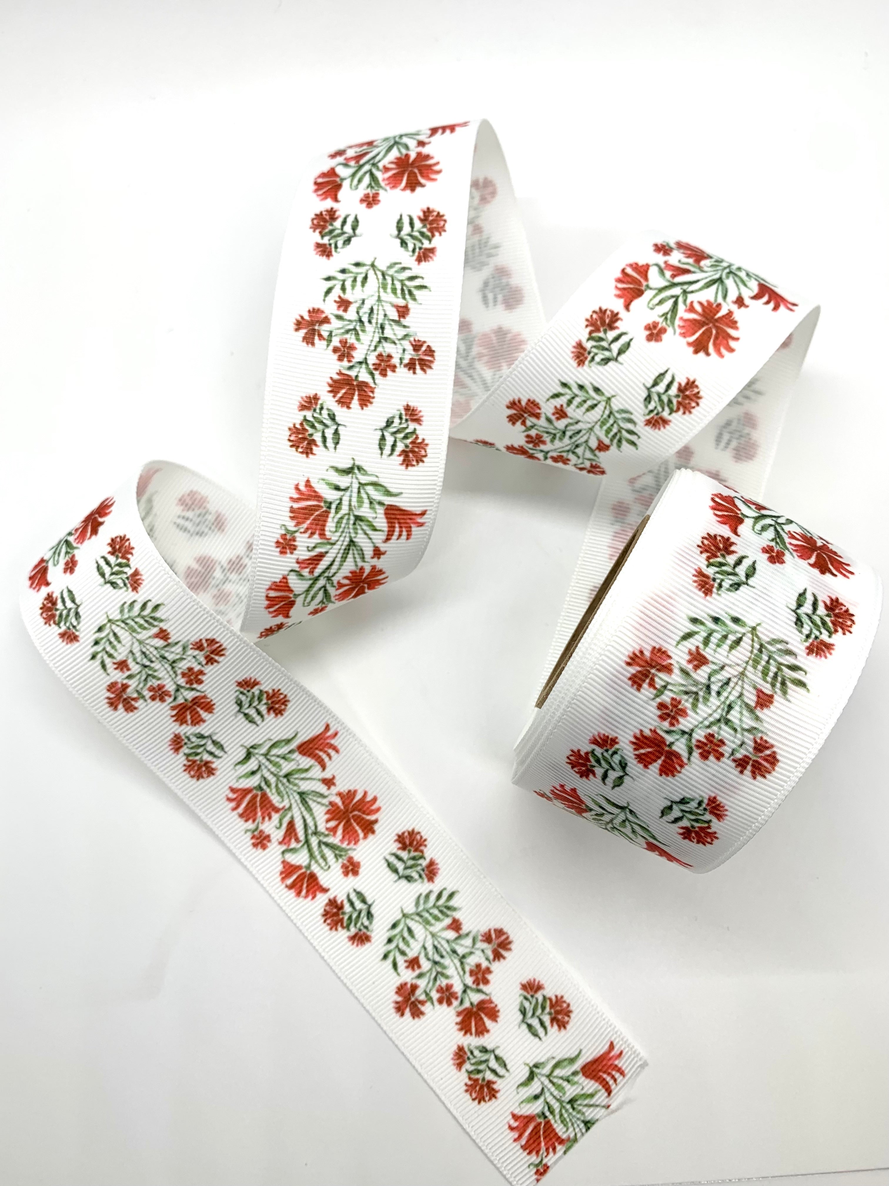 Red and Green Block Print Grosgrain Ribbon