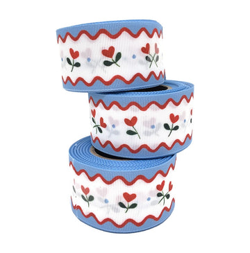 Blue and Red Hearts Grosgrain Ribbon