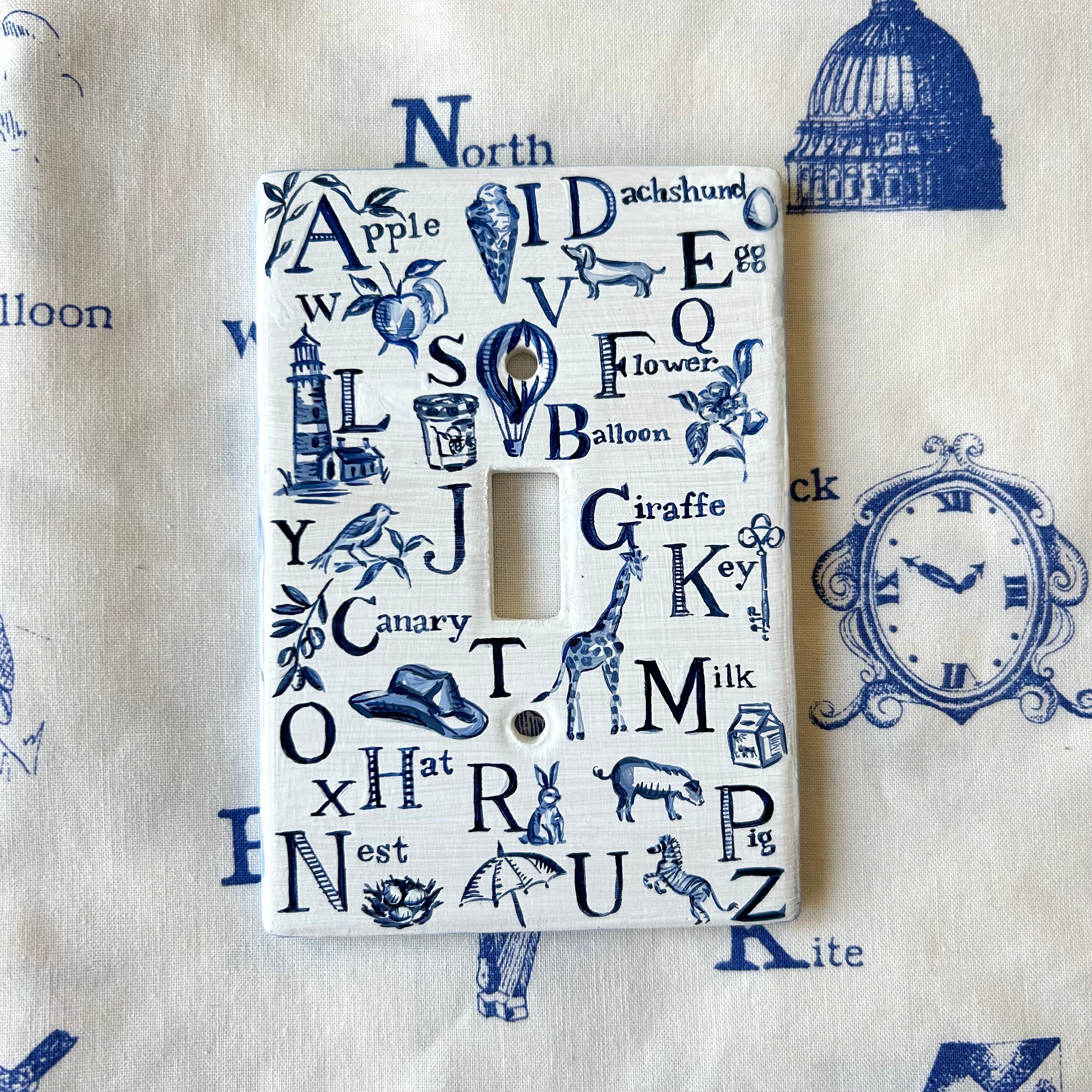 Blue and White Alphabet Switch Plate – Riley Sheehey