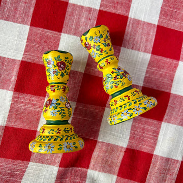 Pair of Hand Painted Wooden Candlesticks