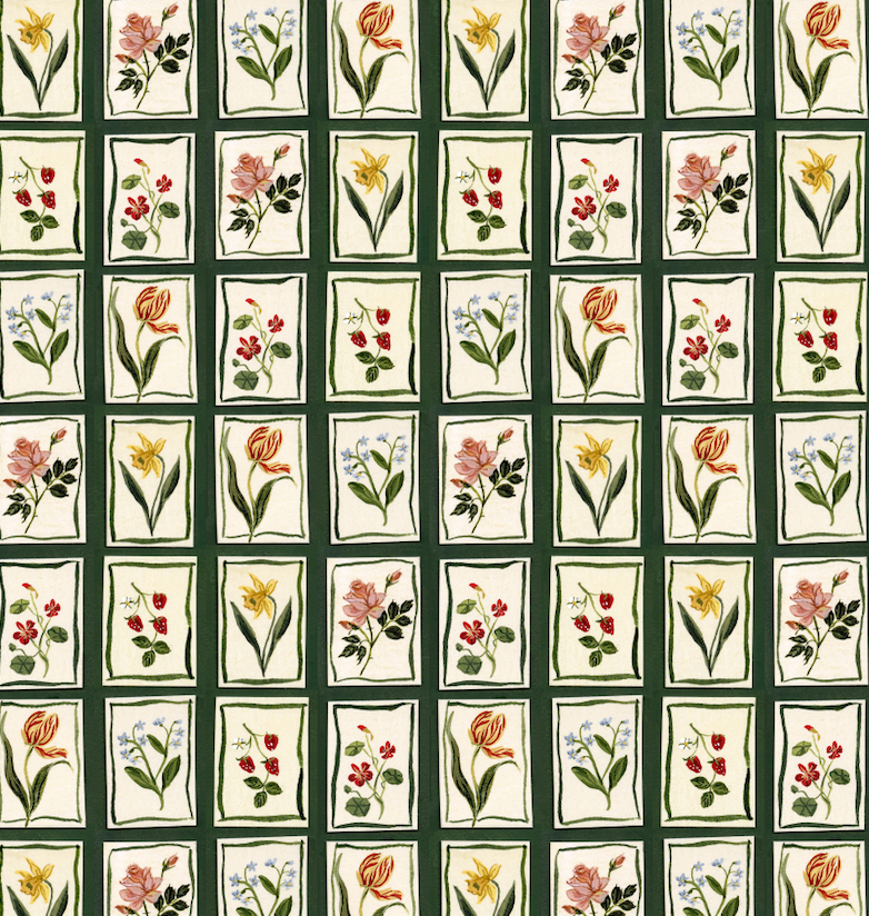 Botanical Grid Wrapping Paper
