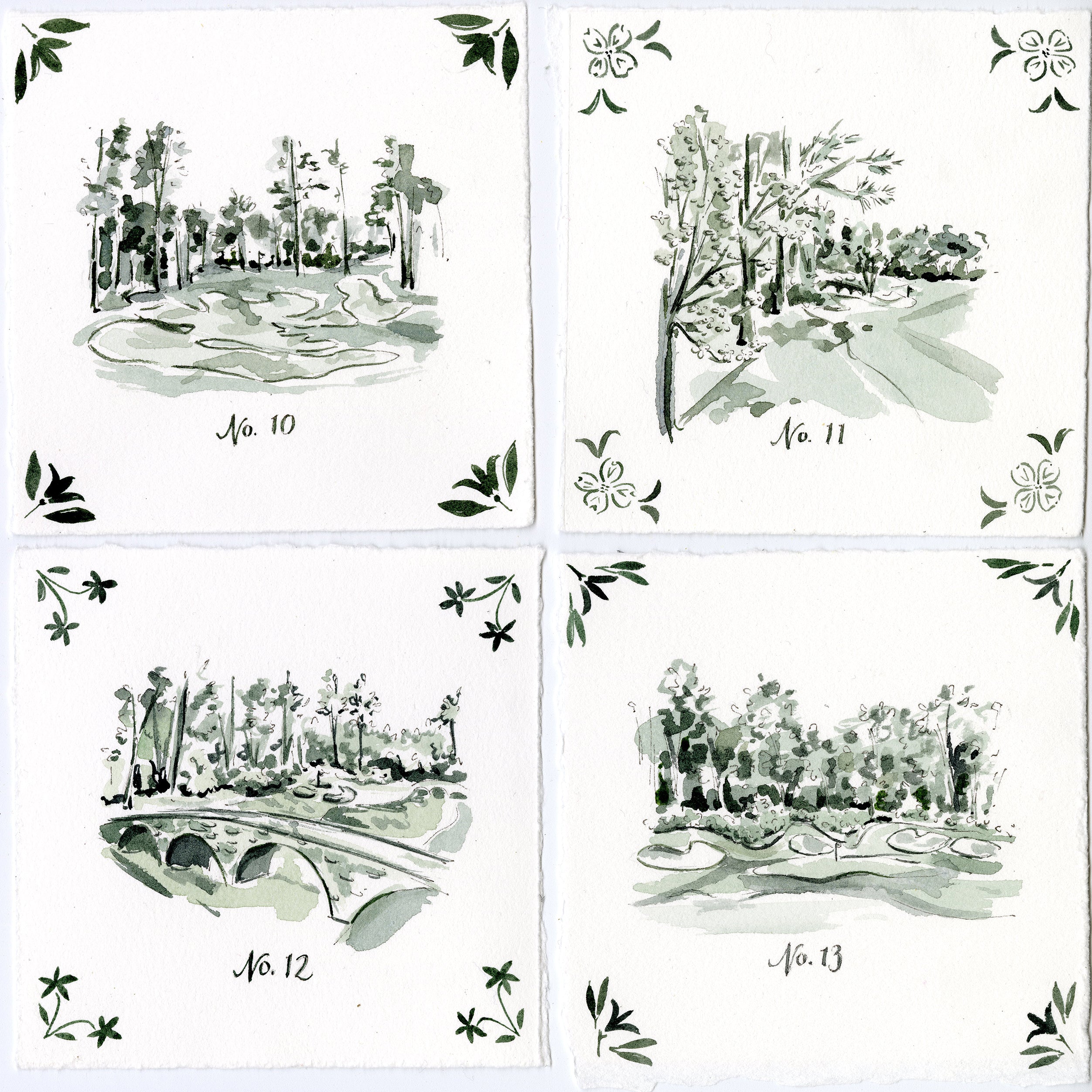 Original Augusta National Holes 10-13- Set of Four