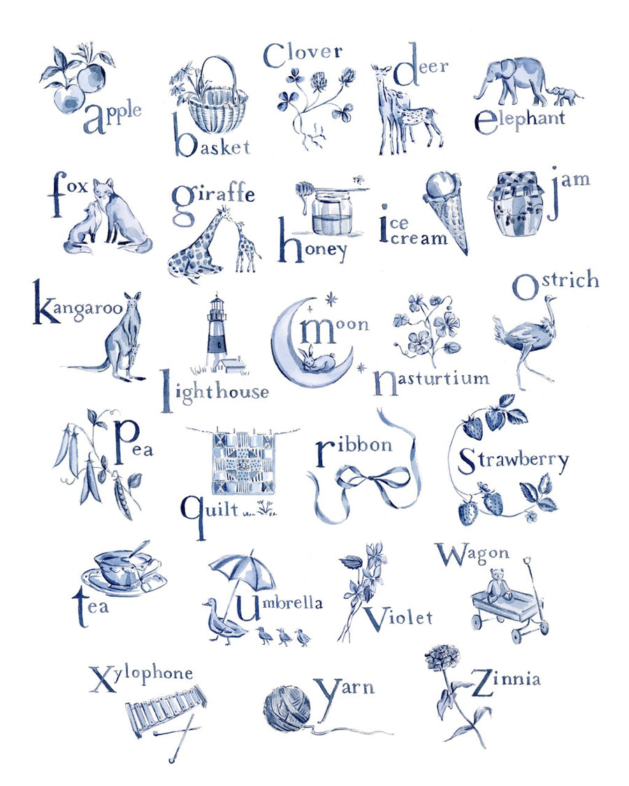 Blue and White Alphabet Print