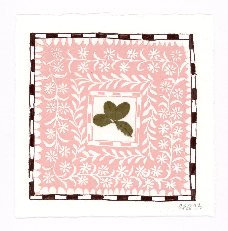 Four Leaf Clover Blockprint (Chocolate and Pink)