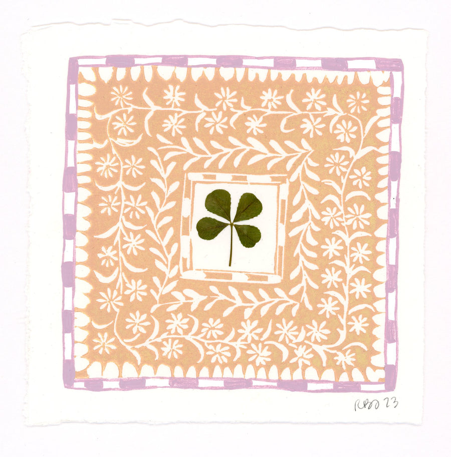 Four Leaf Clover Blockprint (Peach and Lavender)