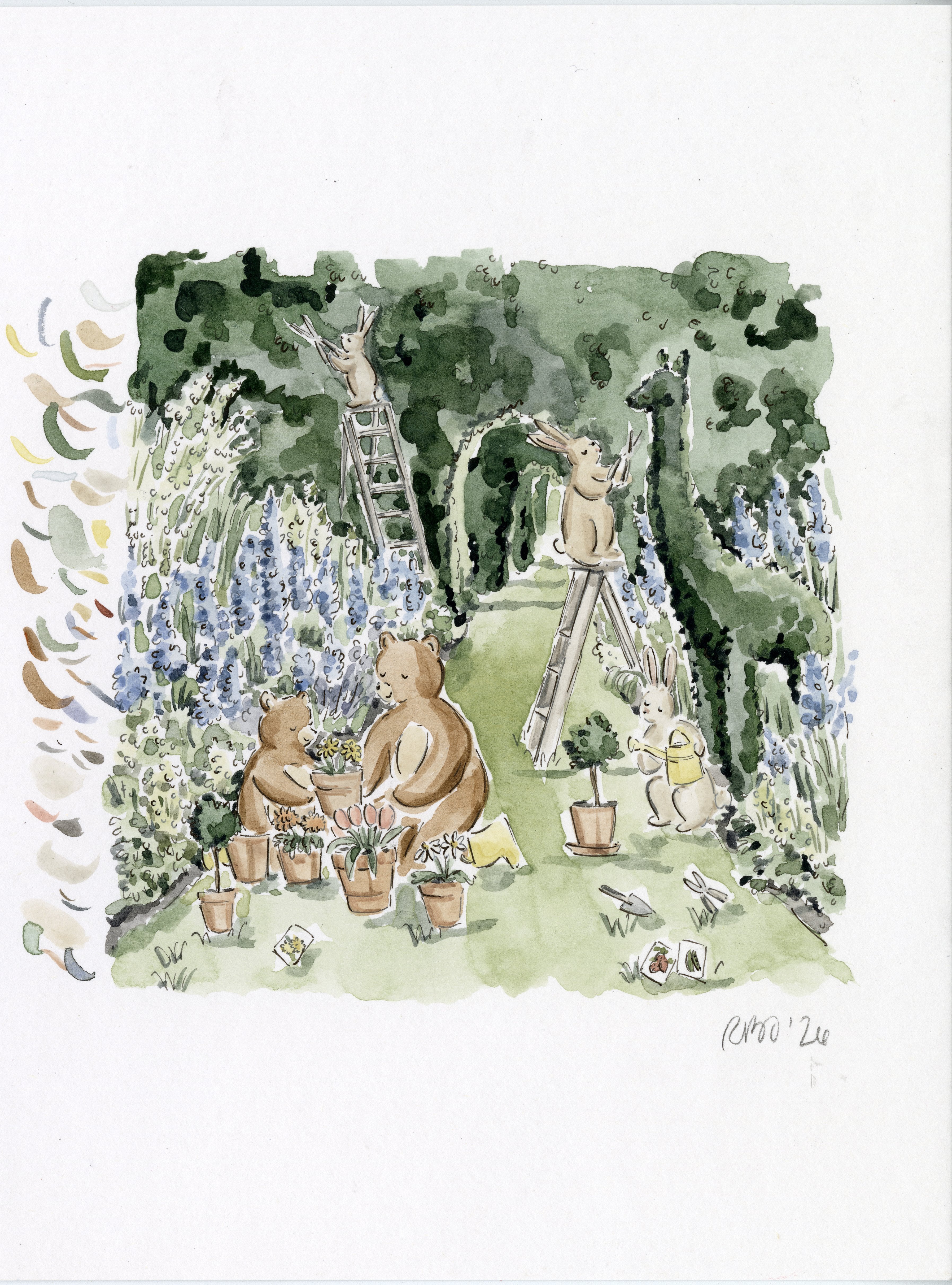 Gardening Original Watercolor