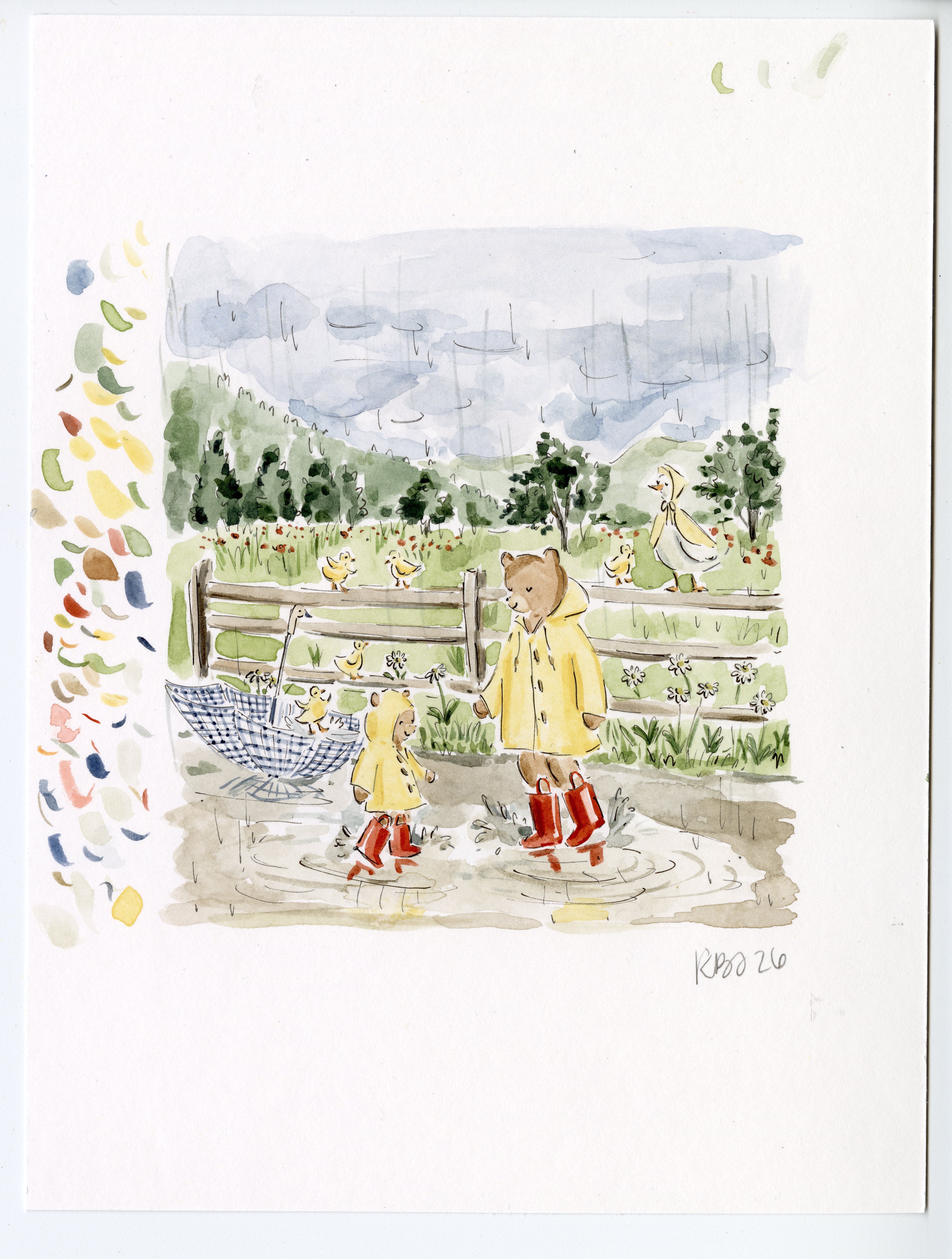 Puddle Jumping Original Watercolor