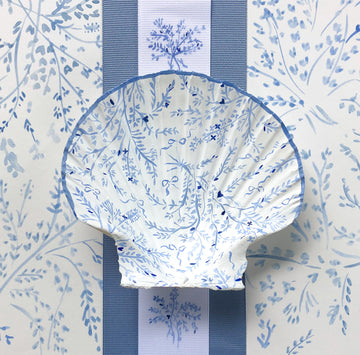 Seashell No. 14: Blue Florals and Bows on White
