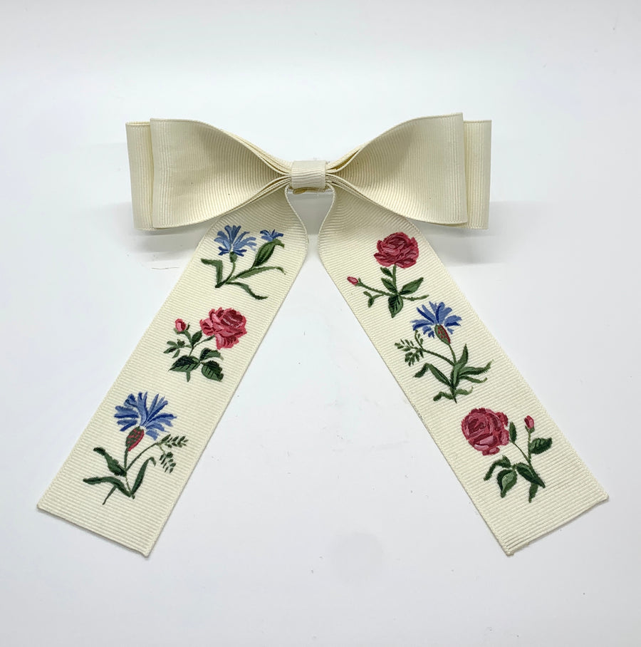 Bow No. 3: Red and Blue Floral on Ivory
