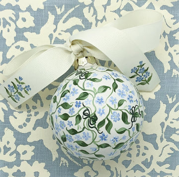 Forget-Me-Nots and Dark Olive Green Bows Ornament