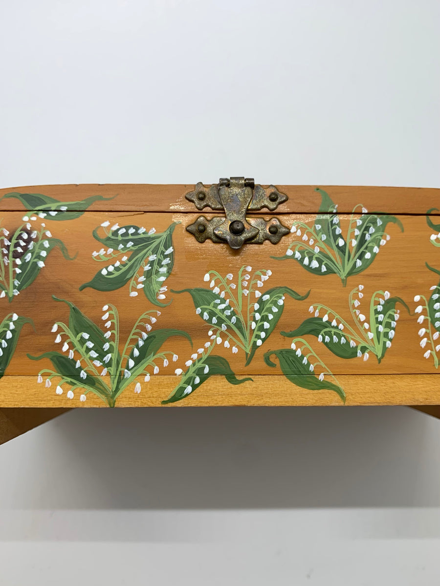 Original Painted Antique Cedar Box, Lily of the Valley