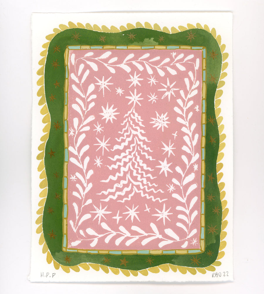 Merry + Bright Hand-Painted Print
